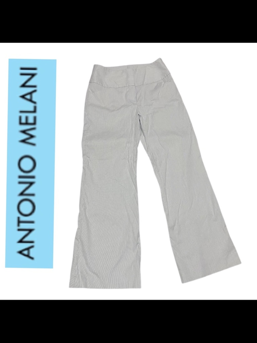 ANTONIO MELANI Light Gray and White Pinstripe Wide-Leg Trousers